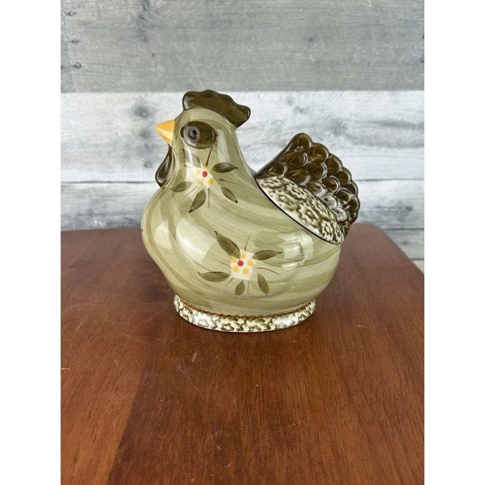 Temp-Tations Old World Green Chicken Sugar Bowl With Lid Rare